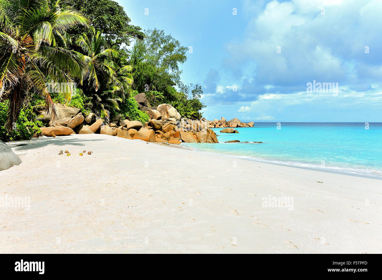 Spiaggia di Anse Georgette, Isola di Praslin, Seicelle Foto Stock