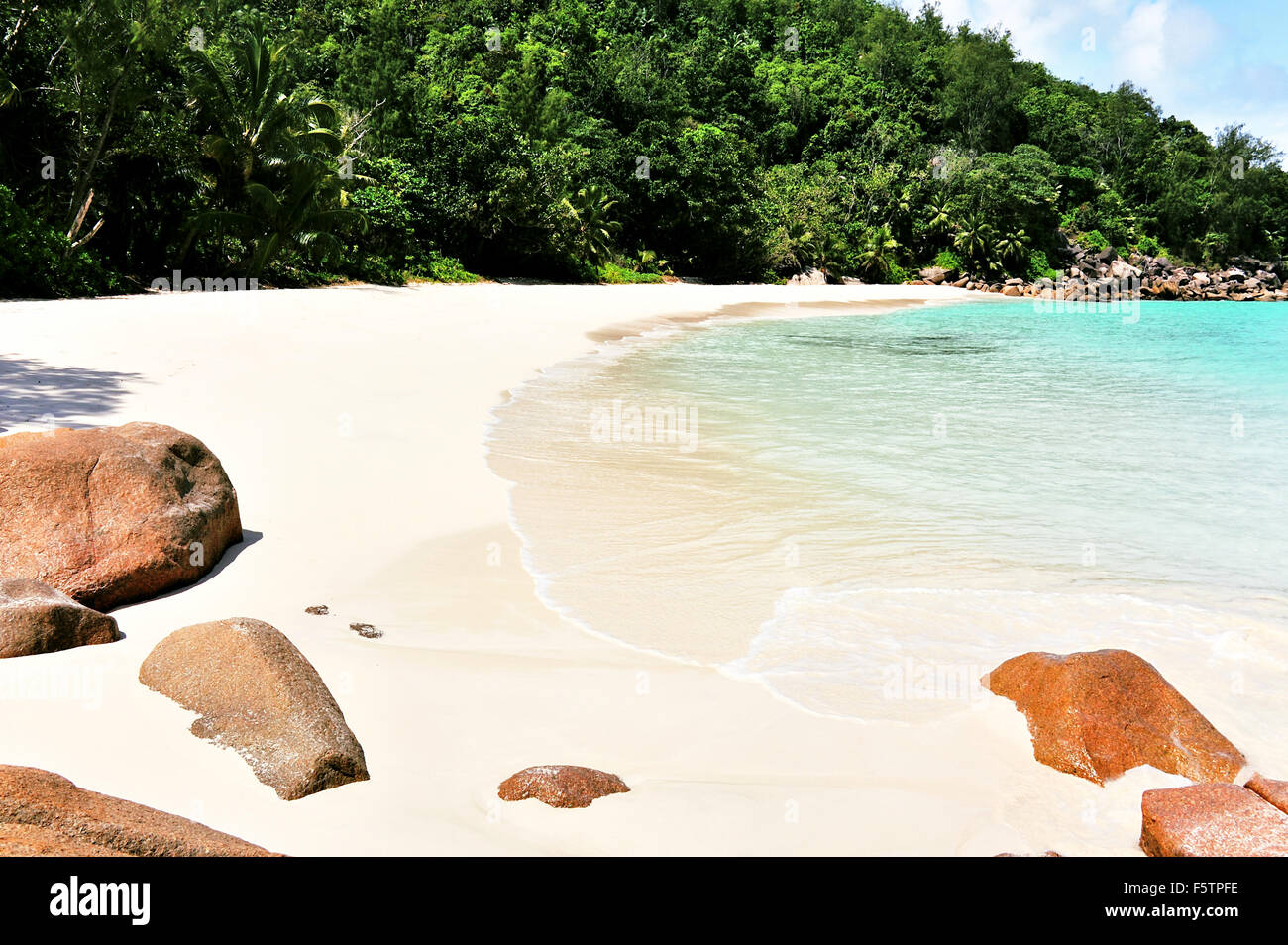 Spiaggia di Anse Georgette, Isola di Praslin, Seicelle Foto Stock