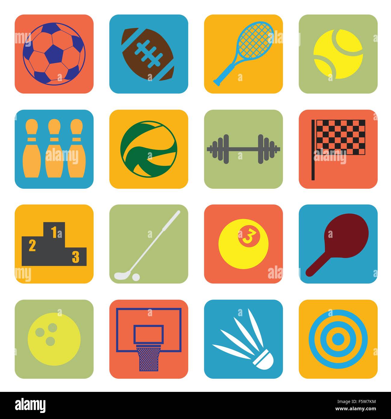 Una illustrazione vettoriale di icone dello sport in uno stile piatto Illustrazione Vettoriale