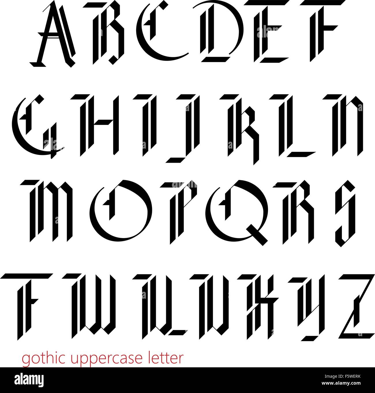 Blackletter moderno font gotico. Illustrazione Vettoriale