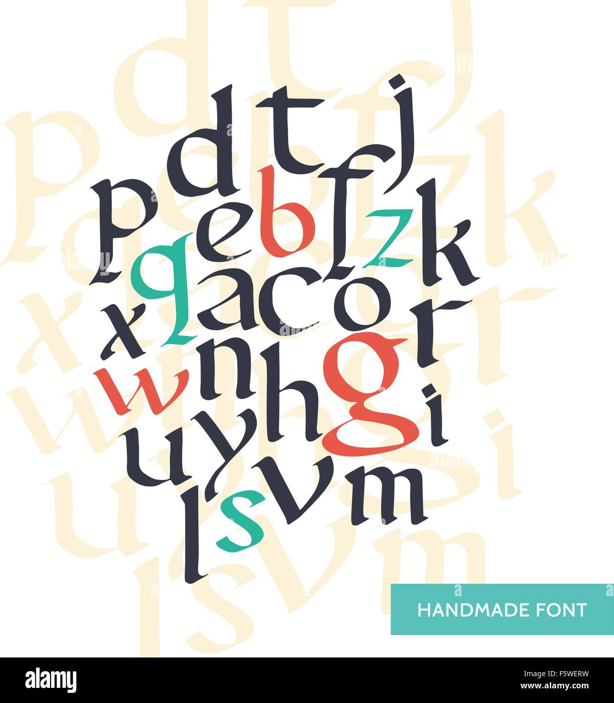 Vector disegnati a mano alfabeto medievale. Vecchio stile manoscritto lettere. Basato sul carattere fondante. Illustrazione Vettoriale