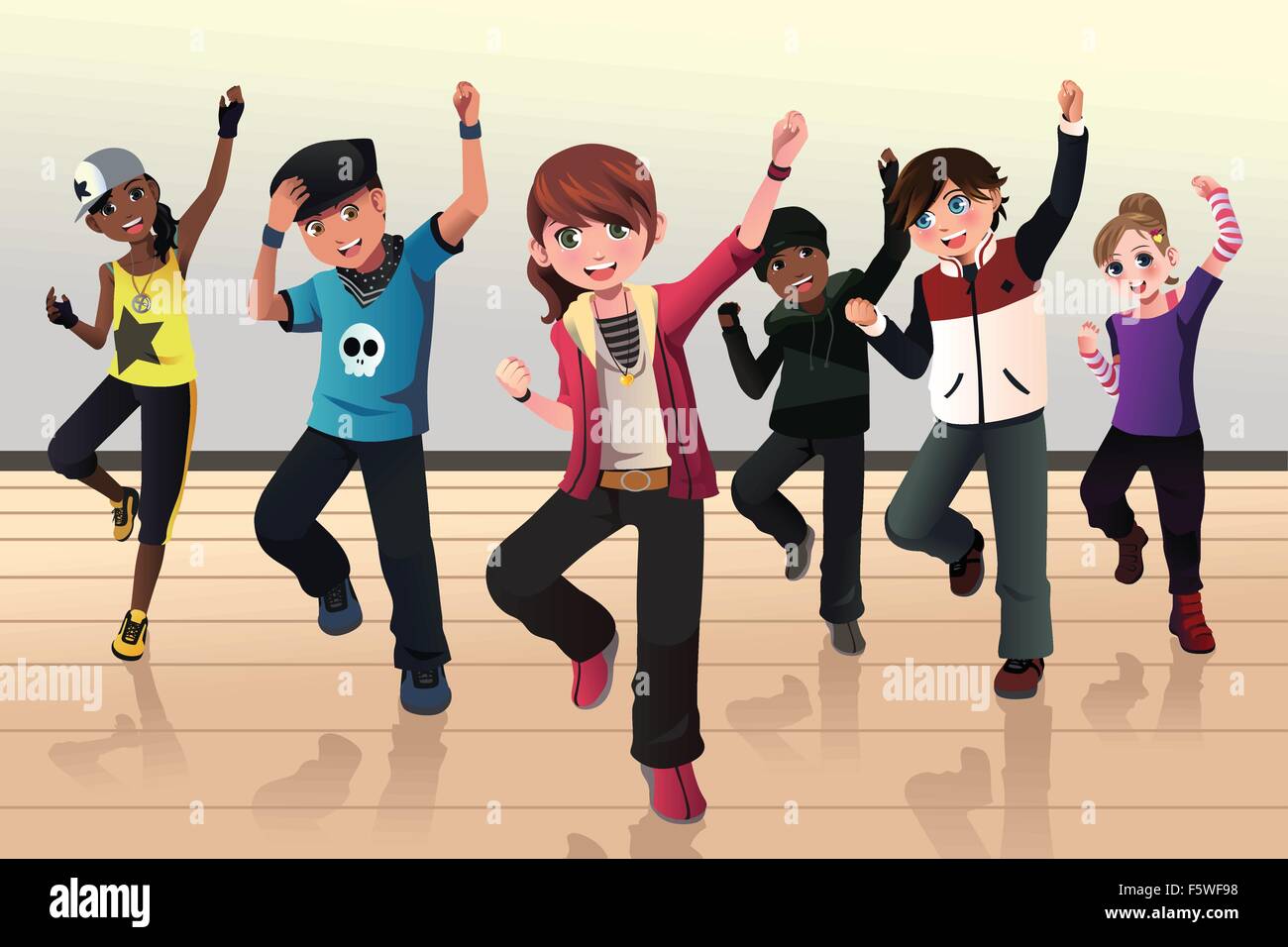 Una illustrazione vettoriale di bambini nella danza hip hop classe Illustrazione Vettoriale