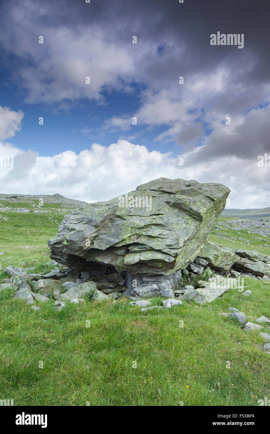 Erratics glaciale aka "Norber massi' a Norber Brow, sopra il villaggio di Austwick, Yorkshire Dales, North Yorkshire, Regno Unito Foto Stock