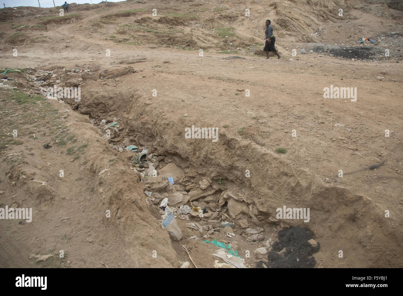 Erosione di burrone portando inquinamento da Kamere township nel lago Naivasha Kenya Foto Stock