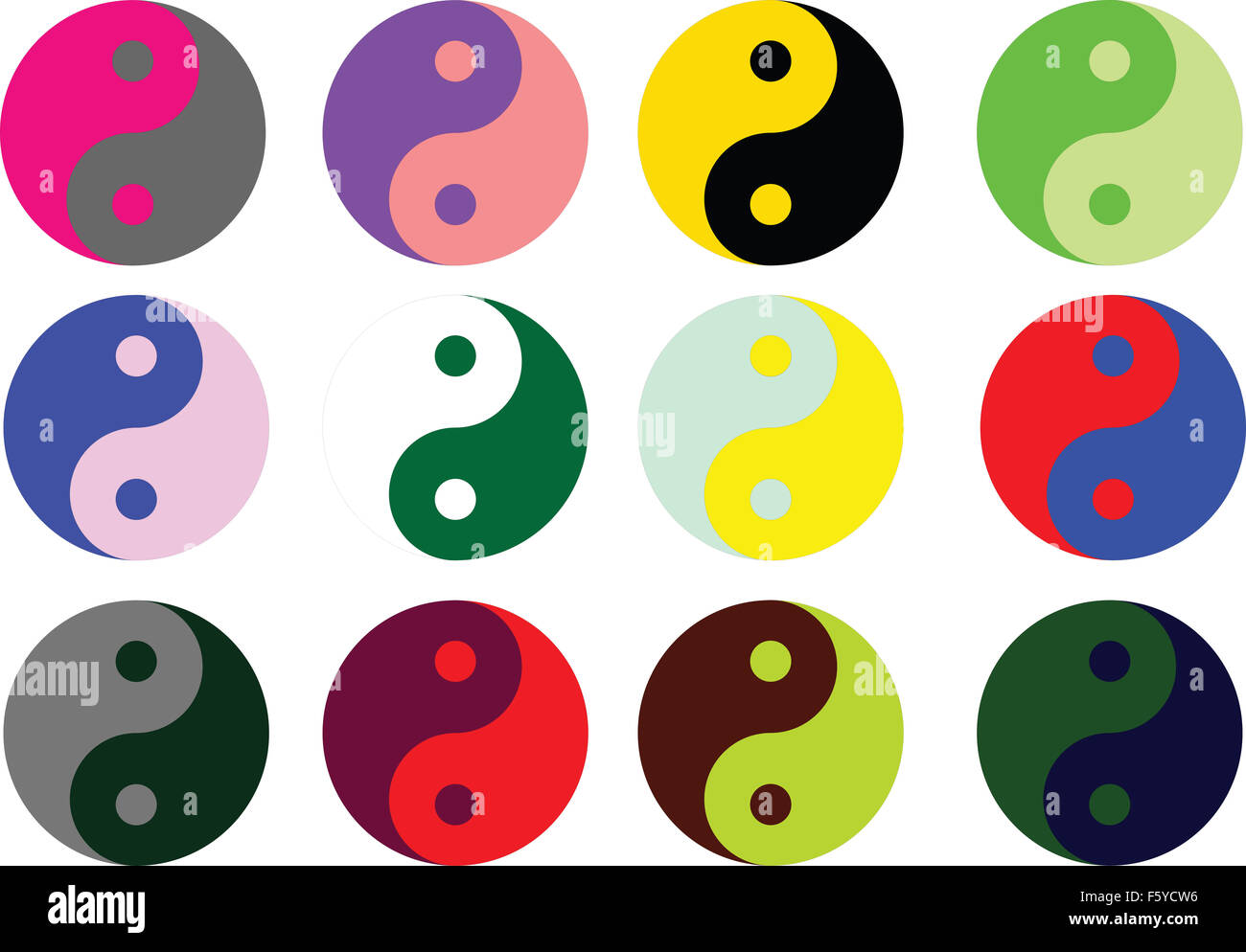 Yin Yang simbolo multicolore in illustrazione vettoriale Foto Stock