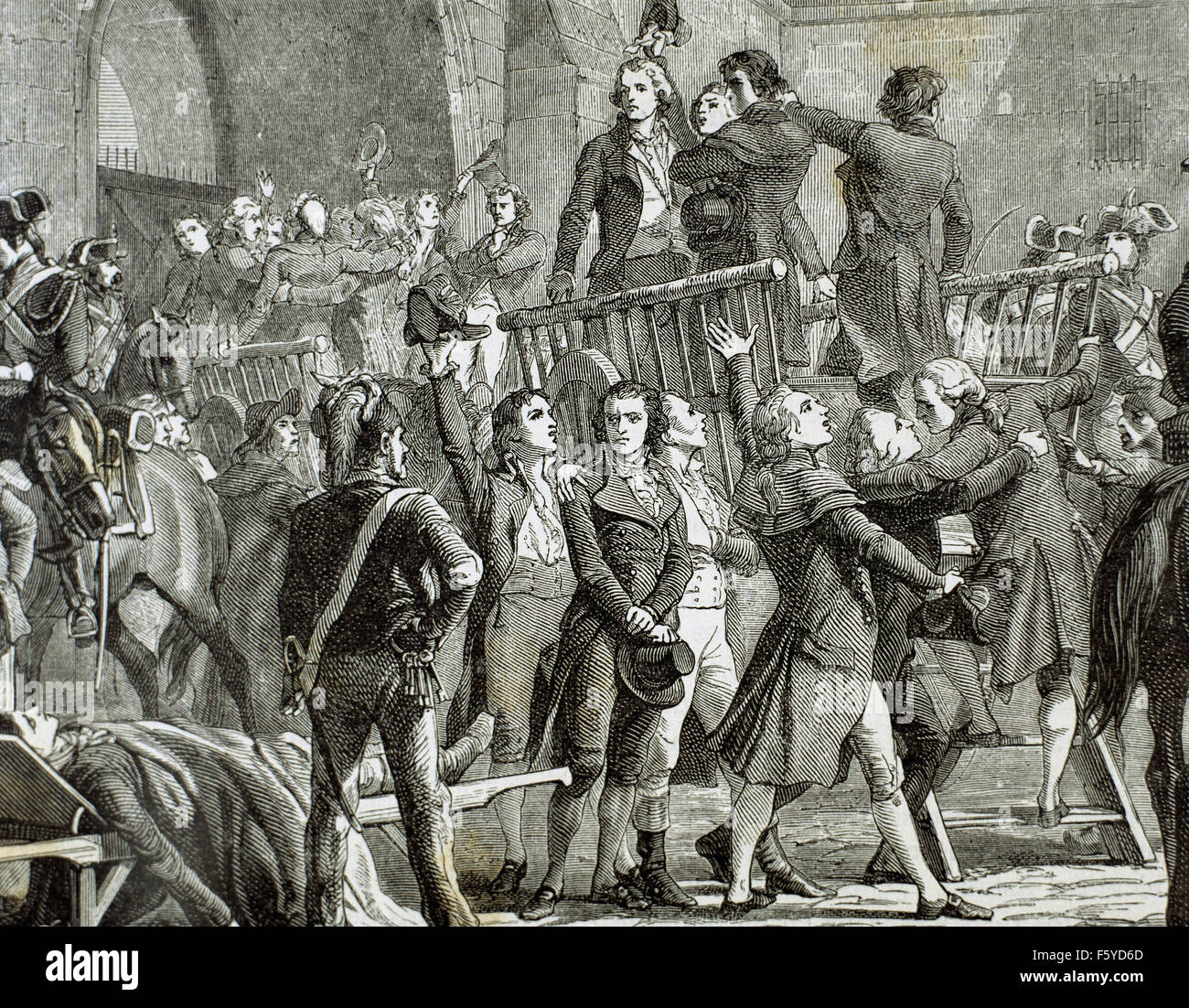 Rivoluzione francese. 1789. Il Girondins fuori di prigione per andare al patibolo. Incisione del XIX secolo. Foto Stock