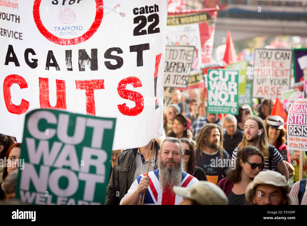 Manchester anti-austerità rally di protesta Foto Stock