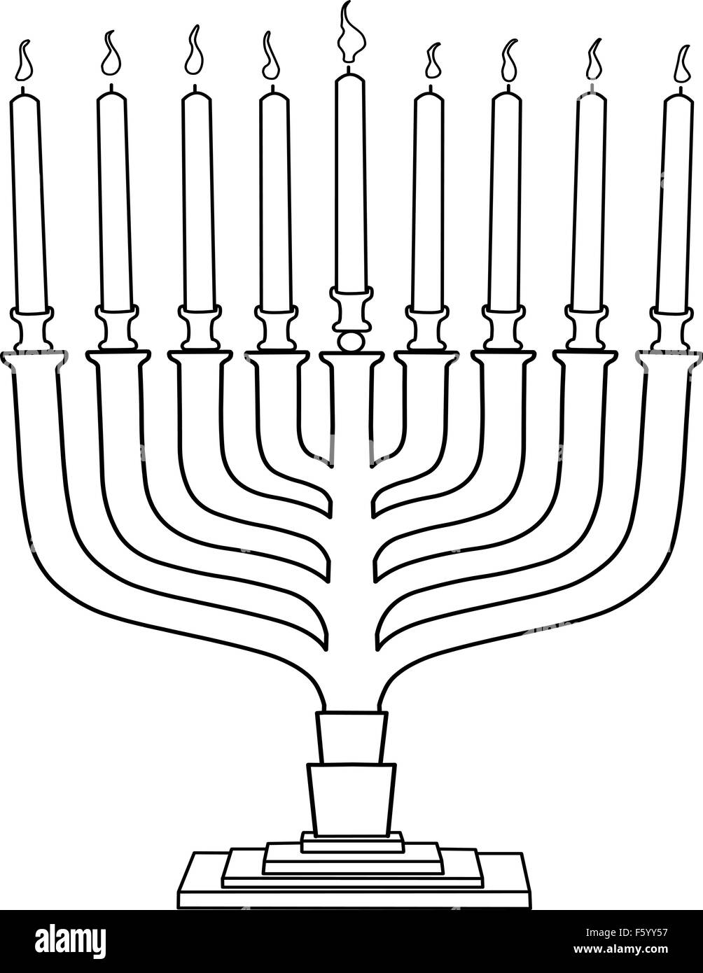Illustrazione Vettoriale pagina di colorazione di Hanukkiah con candele per la festa ebraica Hanukkah. Illustrazione Vettoriale