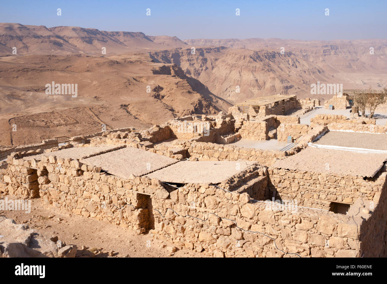 Rovine dell'antica fortezza di Masada nel deserto del Negev, Israele Foto Stock