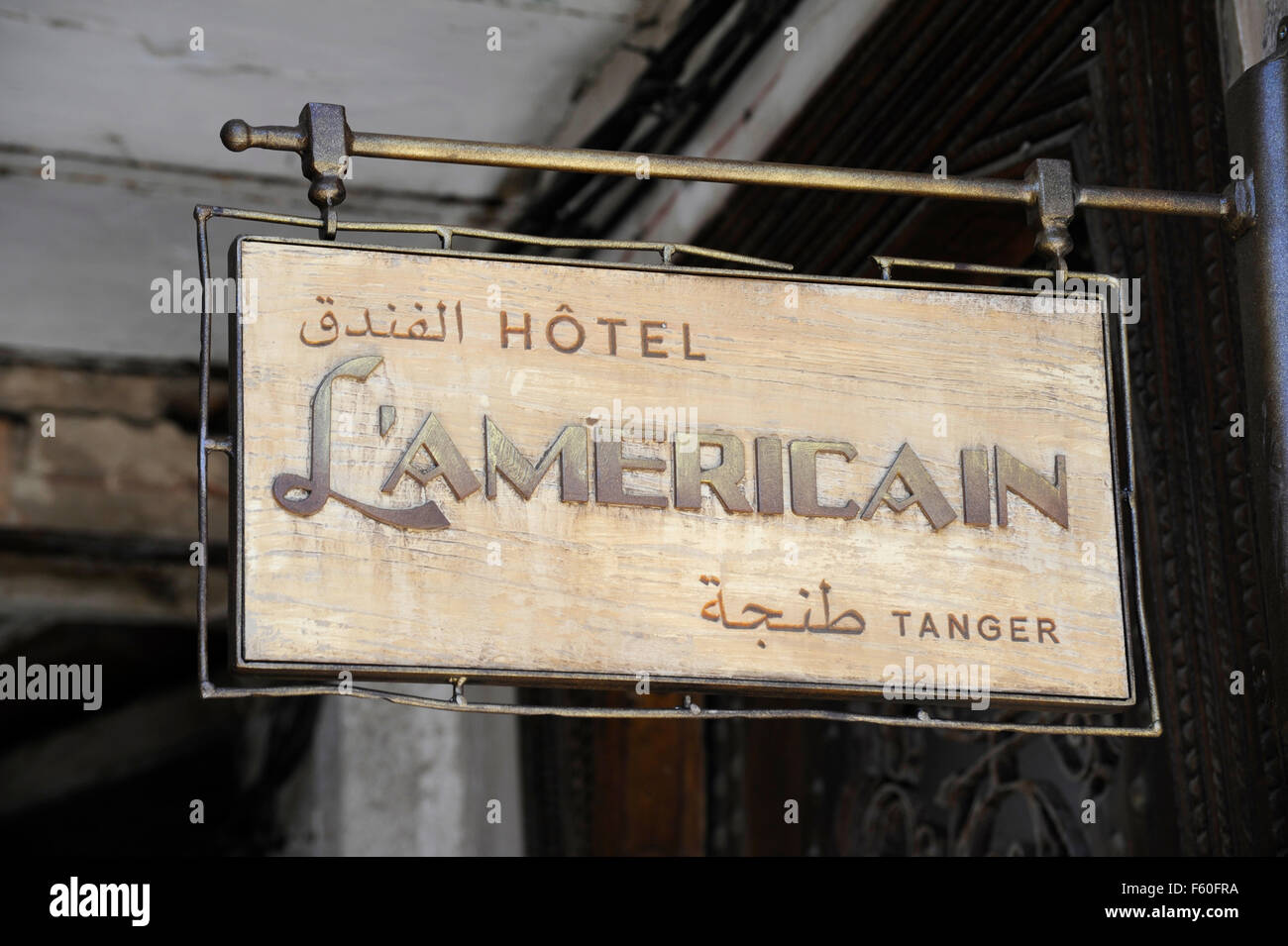 Hotel L'American Tangeri segno creato per il film lo spettro di James Bond Daniel Craig 007 Foto Stock