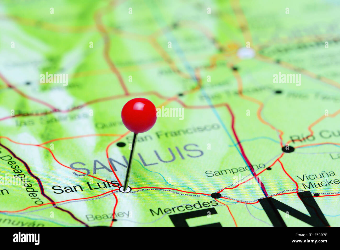 San Luis imperniata su una mappa di Argentina Foto Stock
