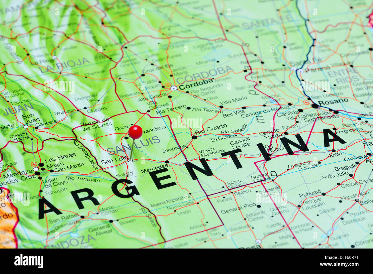 San Luis imperniata su una mappa di Argentina Foto Stock