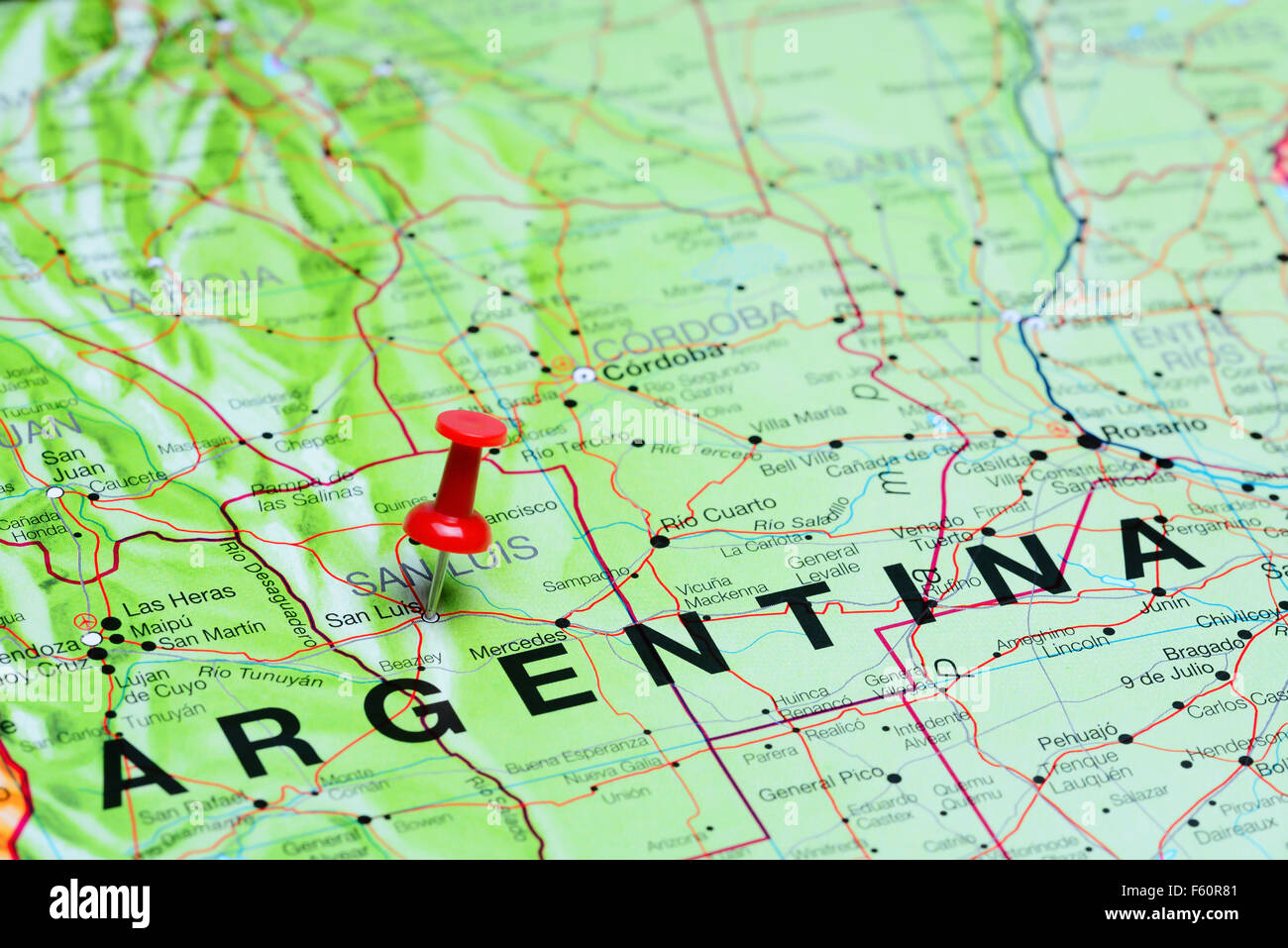 San Luis imperniata su una mappa di Argentina Foto Stock