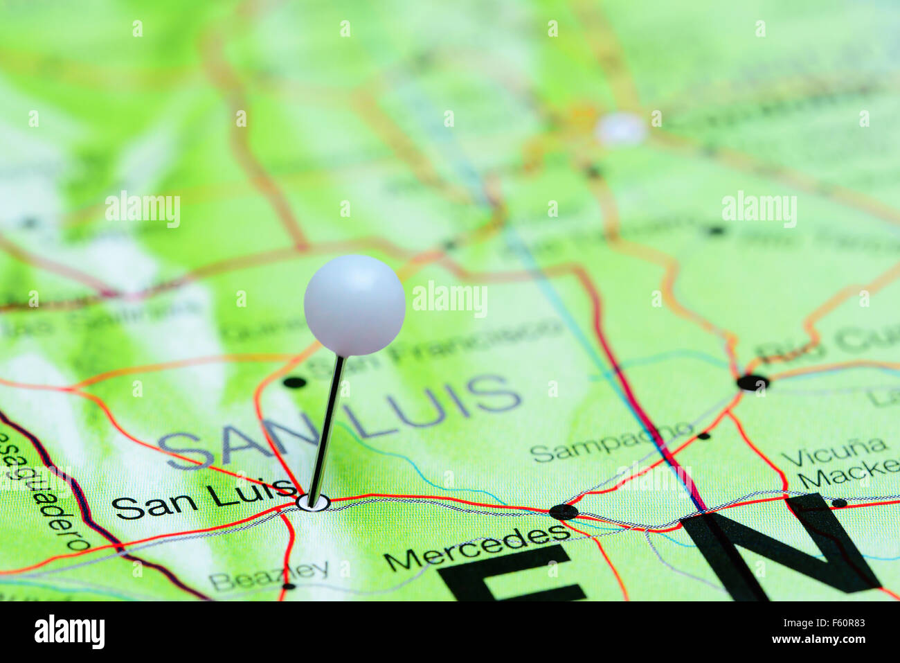 San Luis imperniata su una mappa di Argentina Foto Stock