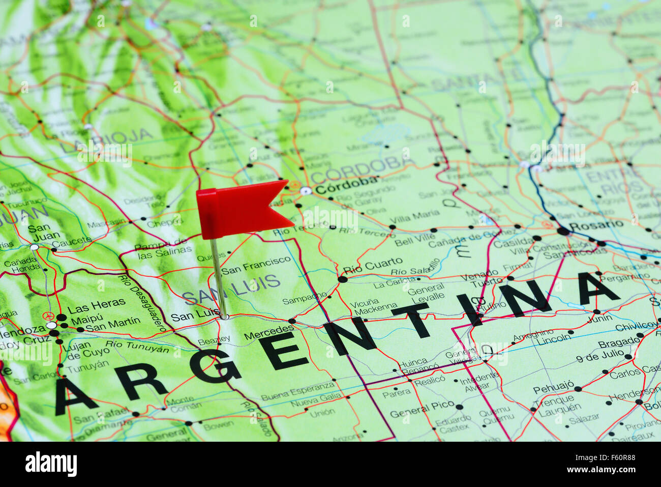 San Luis imperniata su una mappa di Argentina Foto Stock
