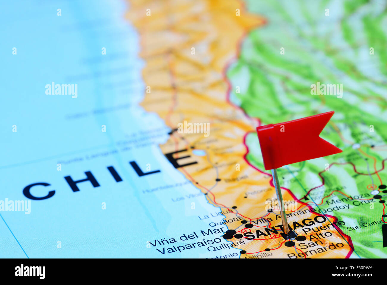 Santiago imperniata su una mappa del Cile Foto Stock