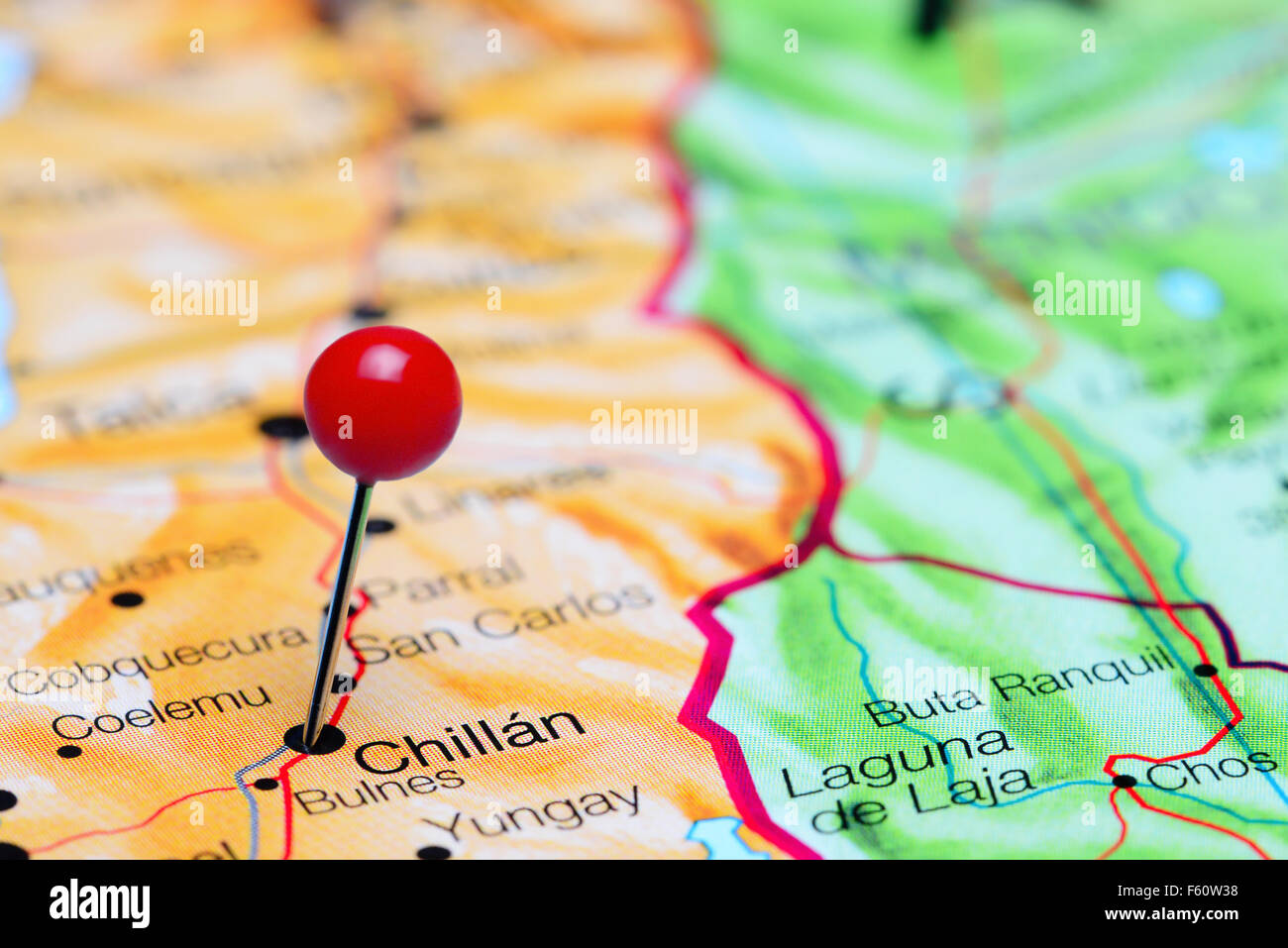 Chillan imperniata su una mappa del Cile Foto Stock