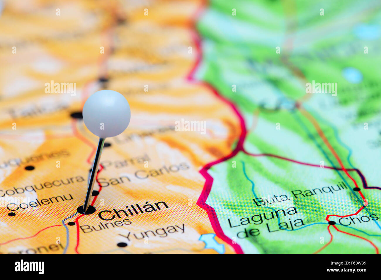 Chillan imperniata su una mappa del Cile Foto Stock