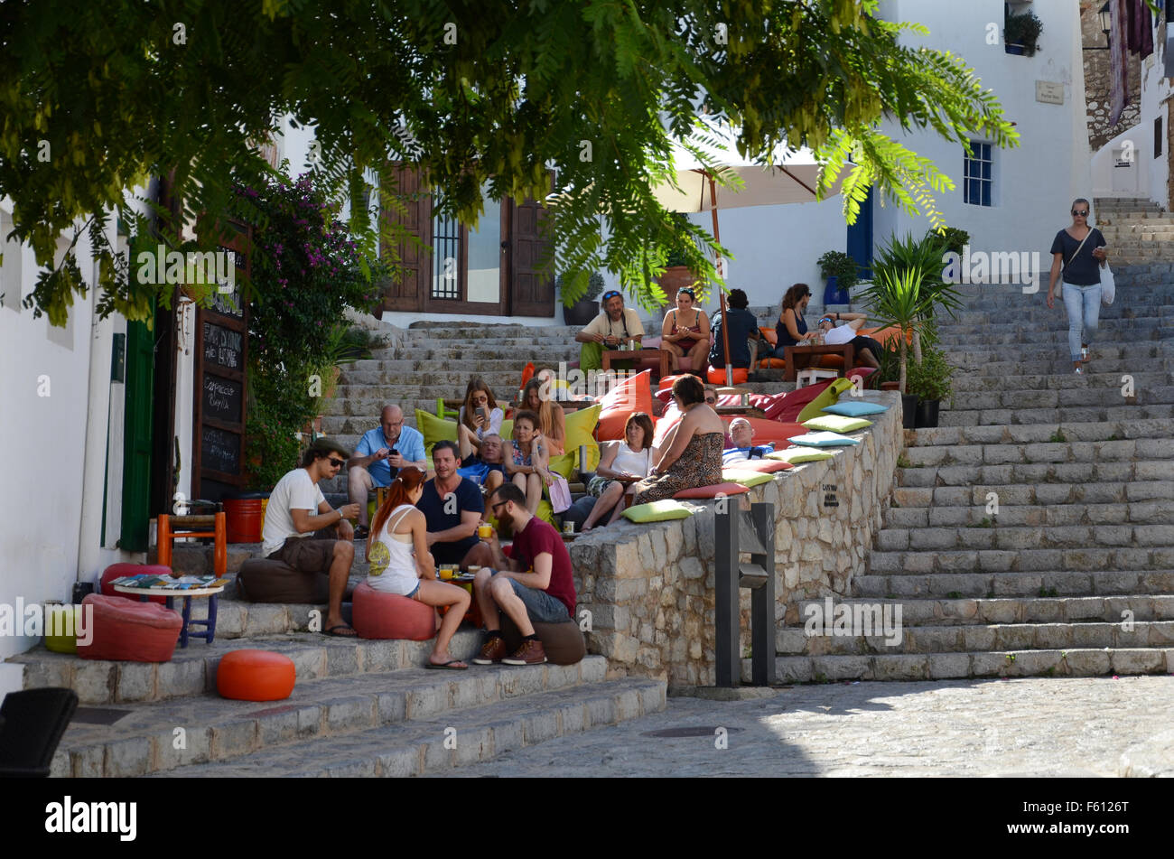 S'escalinata, pub locale nella città vecchia Dalt Vila, Ibiza spagna Foto Stock