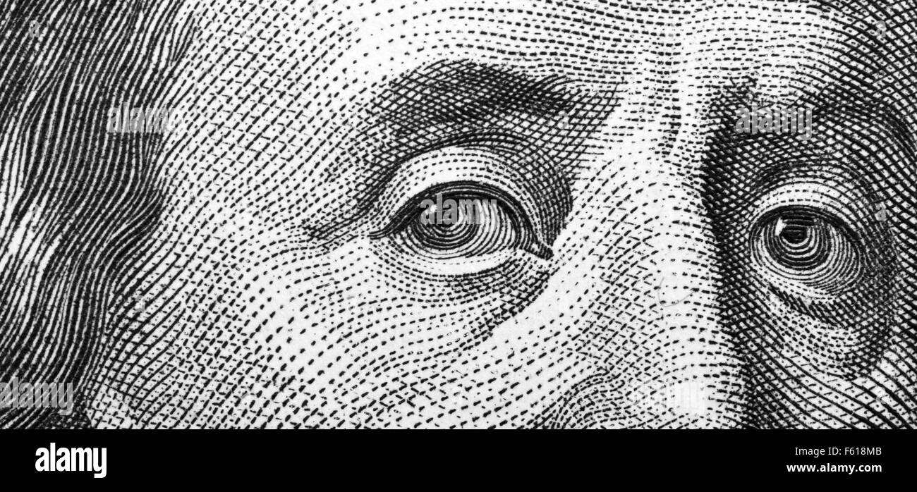 Close-up di un centinaio di bill Franklin ritratto Foto Stock