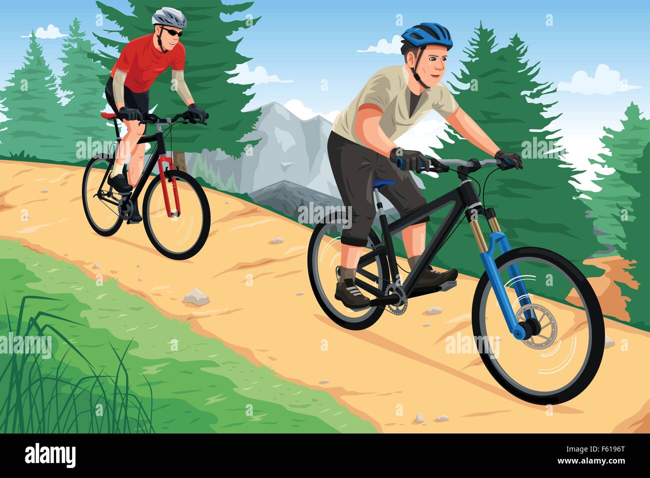 Una illustrazione vettoriale delle persone in mountain bike sul Monte Illustrazione Vettoriale