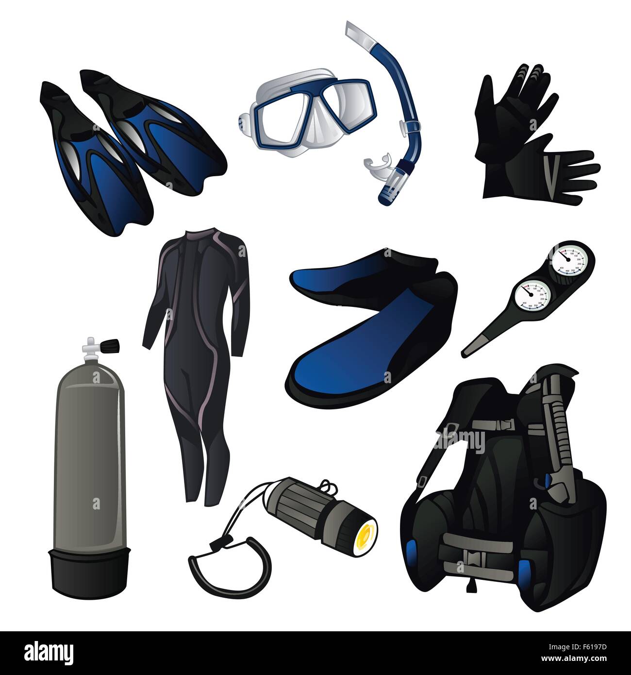 Una illustrazione vettoriale di scuba diving icona set Illustrazione Vettoriale