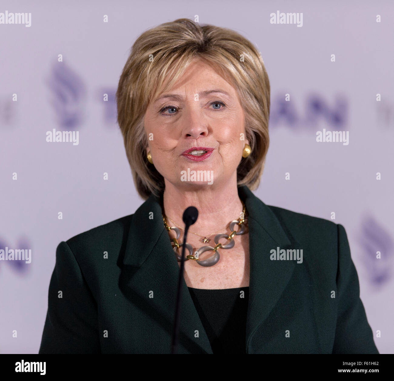 Derry, New Hampshire, Stati Uniti d'America. 10 Novembre, 2015. Il candidato presidenziale HILLARY CLINTON parla a un progetto di Truman veterani Tavola Rotonda presso la sala VFW. Credito: Brian Cahn/ZUMA filo/Alamy Live News Foto Stock