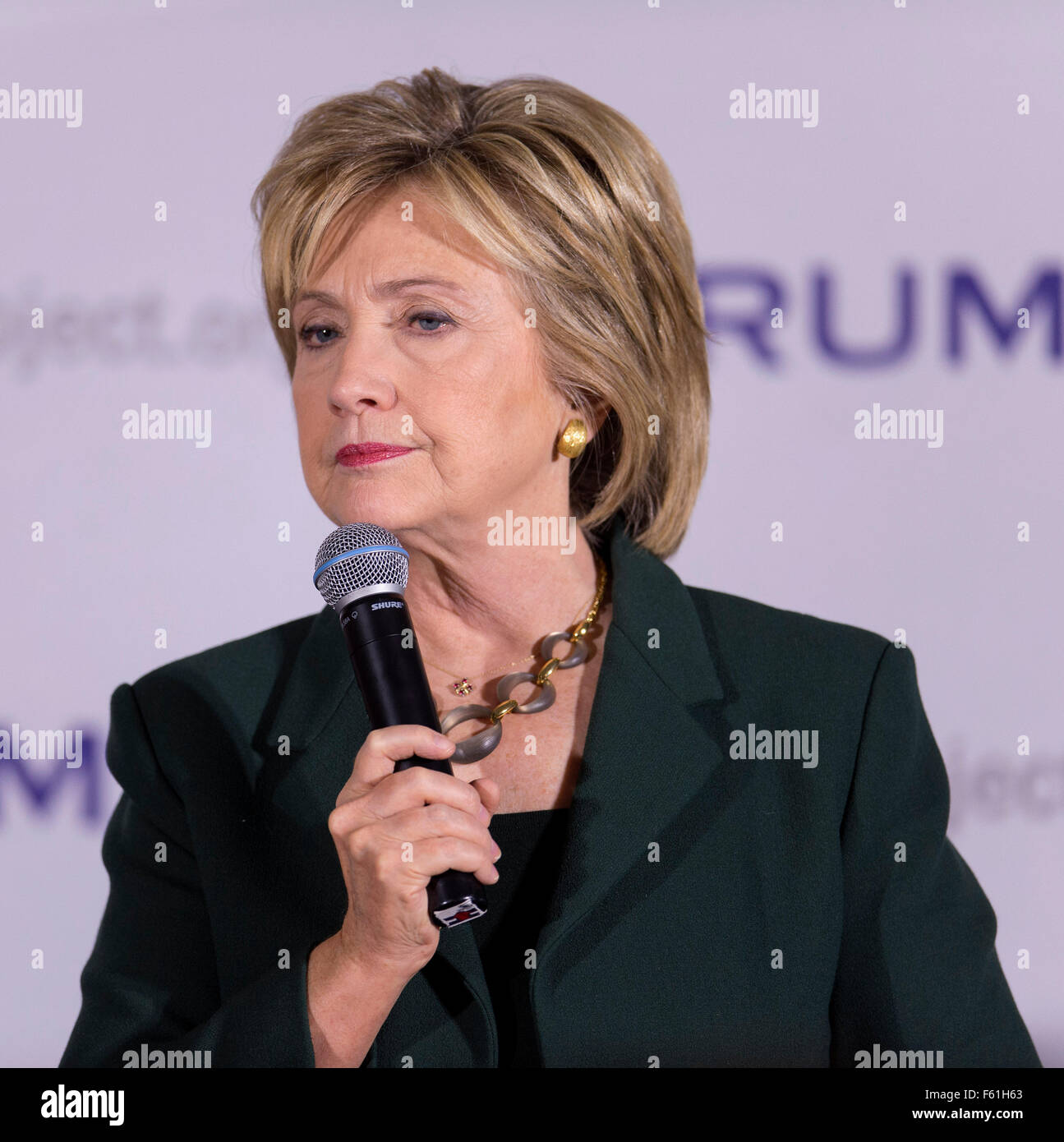 Derry, New Hampshire, Stati Uniti d'America. 10 Novembre, 2015. Il candidato presidenziale HILLARY CLINTON parla a un progetto di Truman veterani Tavola Rotonda presso la sala VFW. Credito: Brian Cahn/ZUMA filo/Alamy Live News Foto Stock