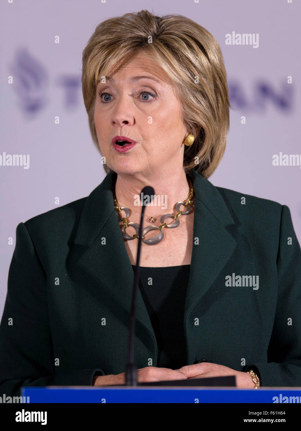 Derry, New Hampshire, Stati Uniti d'America. 10 Novembre, 2015. Il candidato presidenziale HILLARY CLINTON parla a un progetto di Truman veterani Tavola Rotonda presso la sala VFW. Credito: Brian Cahn/ZUMA filo/Alamy Live News Foto Stock
