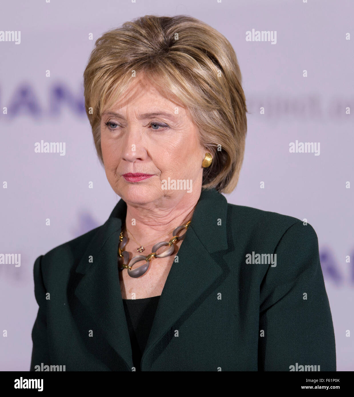 Derry, New Hampshire, Stati Uniti d'America. Decimo Nov, 2015. Il candidato presidenziale HILLARY CLINTON parla a un progetto di Truman veterani Tavola Rotonda presso la sala VFW. Credito: Brian Cahn/ZUMA filo/Alamy Live News Foto Stock