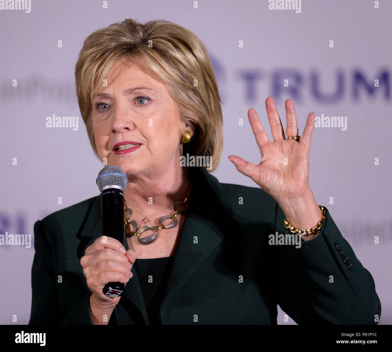 Derry, New Hampshire, Stati Uniti d'America. Decimo Nov, 2015. Il candidato presidenziale HILLARY CLINTON parla a un progetto di Truman veterani Tavola Rotonda presso la sala VFW. Credito: Brian Cahn/ZUMA filo/Alamy Live News Foto Stock