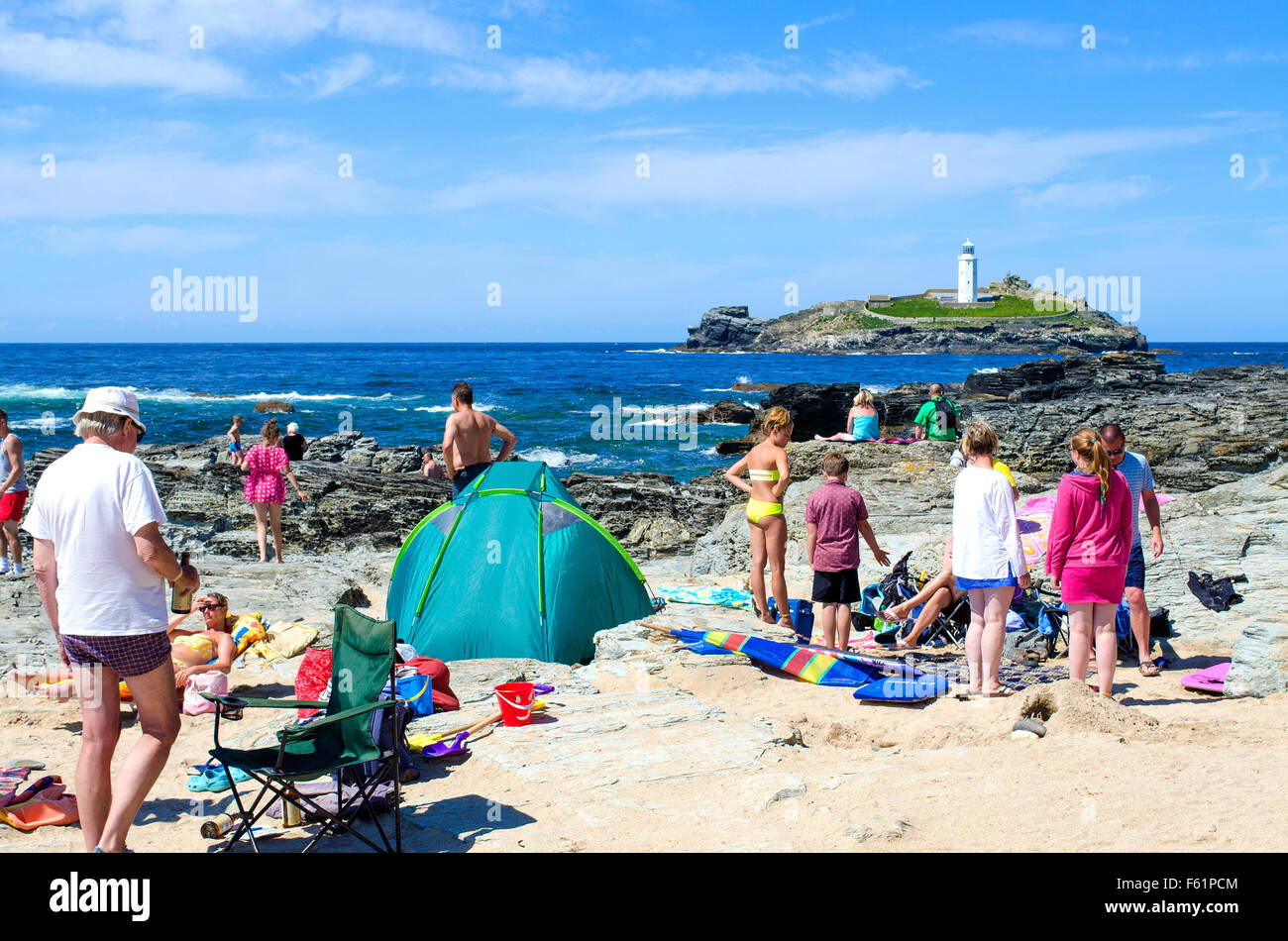 Estate a Godrevy spiaggia vicino Hayle in Cornwall, Regno Unito Foto Stock