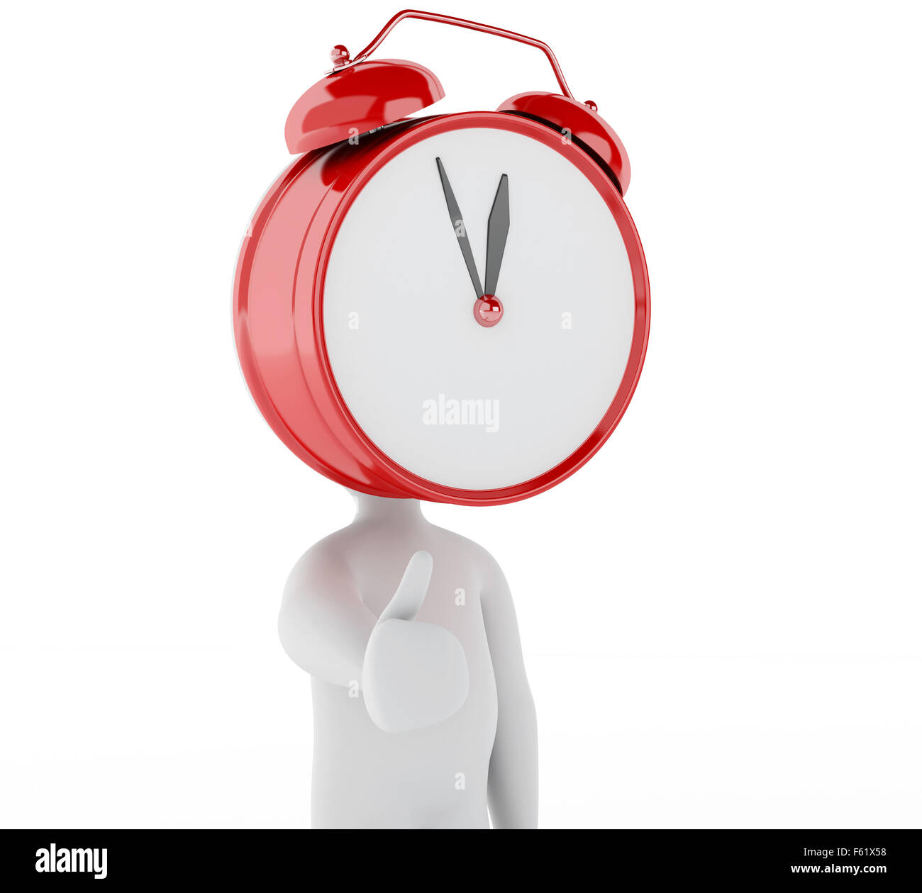 3D renderer immagine. Imprenditore con orologio. Fuori del tempo. Isolato sfondo bianco Foto Stock