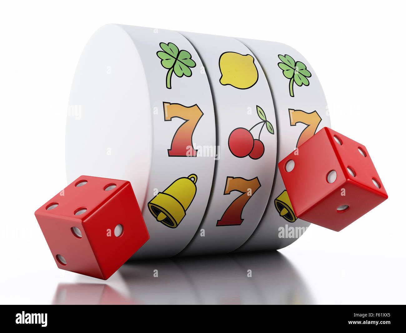 3D renderer illustrazione. Slot machine con dadi. Concetto di casinò. Isolato sfondo bianco Foto Stock