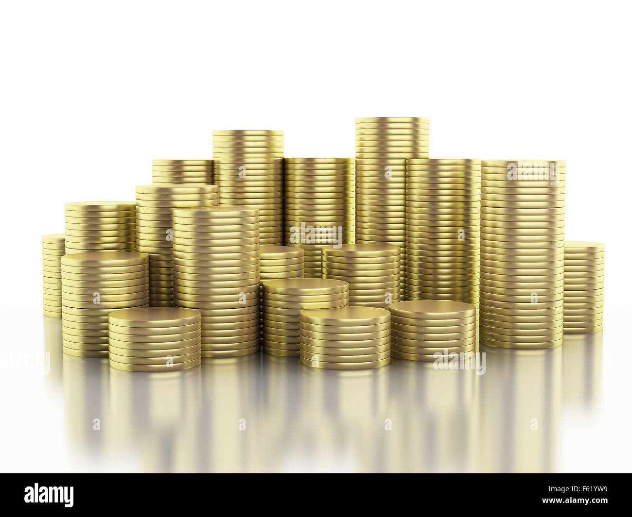 3d'illustrazione. Le monete d'oro isolato su sfondo bianco. Foto Stock