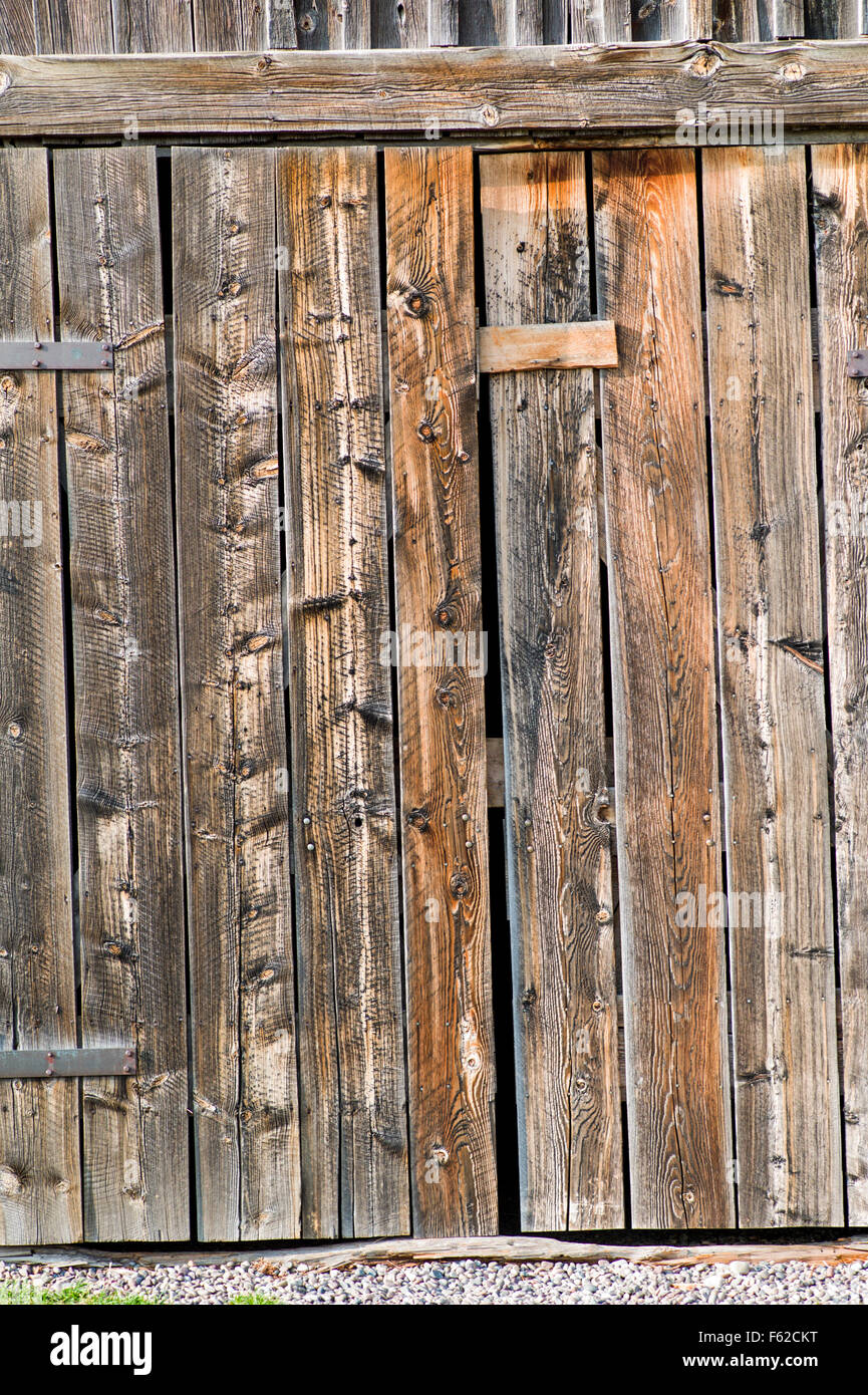 Close-up dello storico Thomas Murphy fienile schierata; Moulton Homestead (c 1910); Mormone fila distretto storico; Grand Teton Nat'l. Pk Foto Stock
