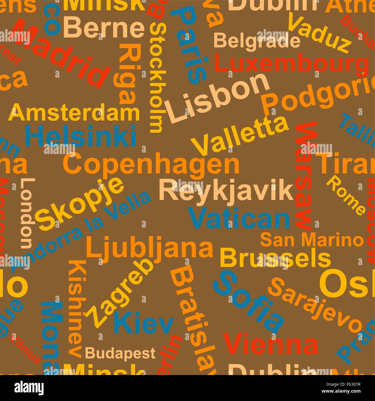 Sfondi di I nomi delle capitali d'Europa.vettore Illustrazione Vettoriale