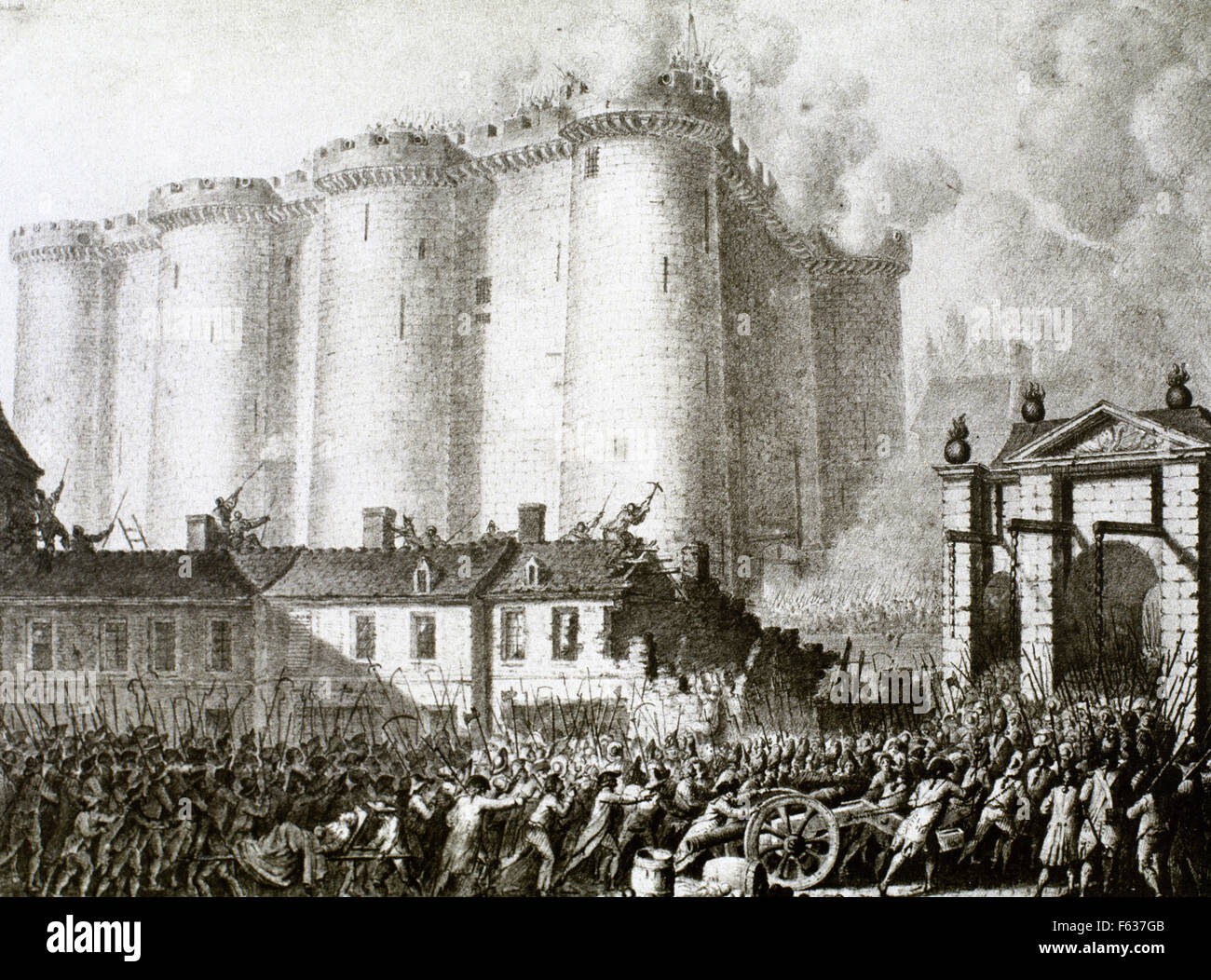 Francia, Rivoluzione Francese. Storming della Bastille, 14 luglio 1789. Incisione. Foto Stock