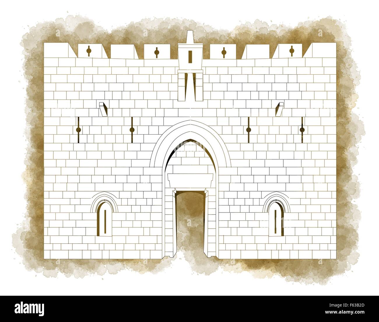 Illustrazione della Porta di Sion, una delle otto porte nelle mura della Città Vecchia di Gerusalemme, Israele Foto Stock
