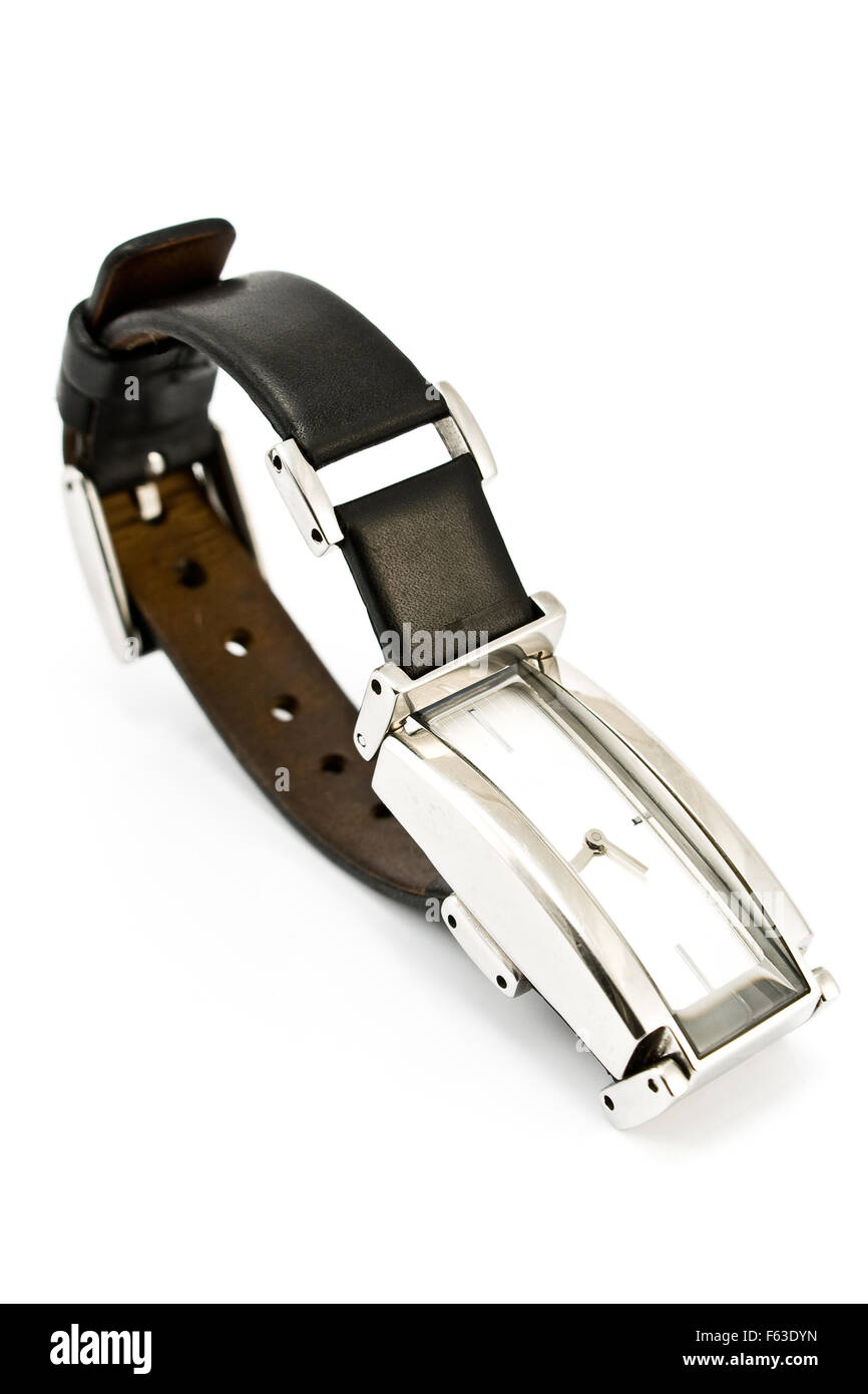 Onorevoli square orologio da polso isolato su bianco Foto Stock