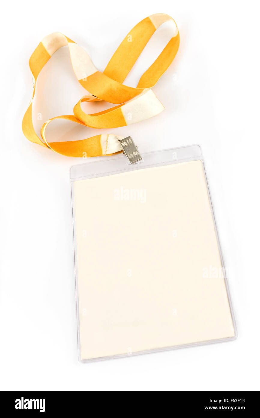 Blank scheda ID tag isolato su bianco Foto Stock