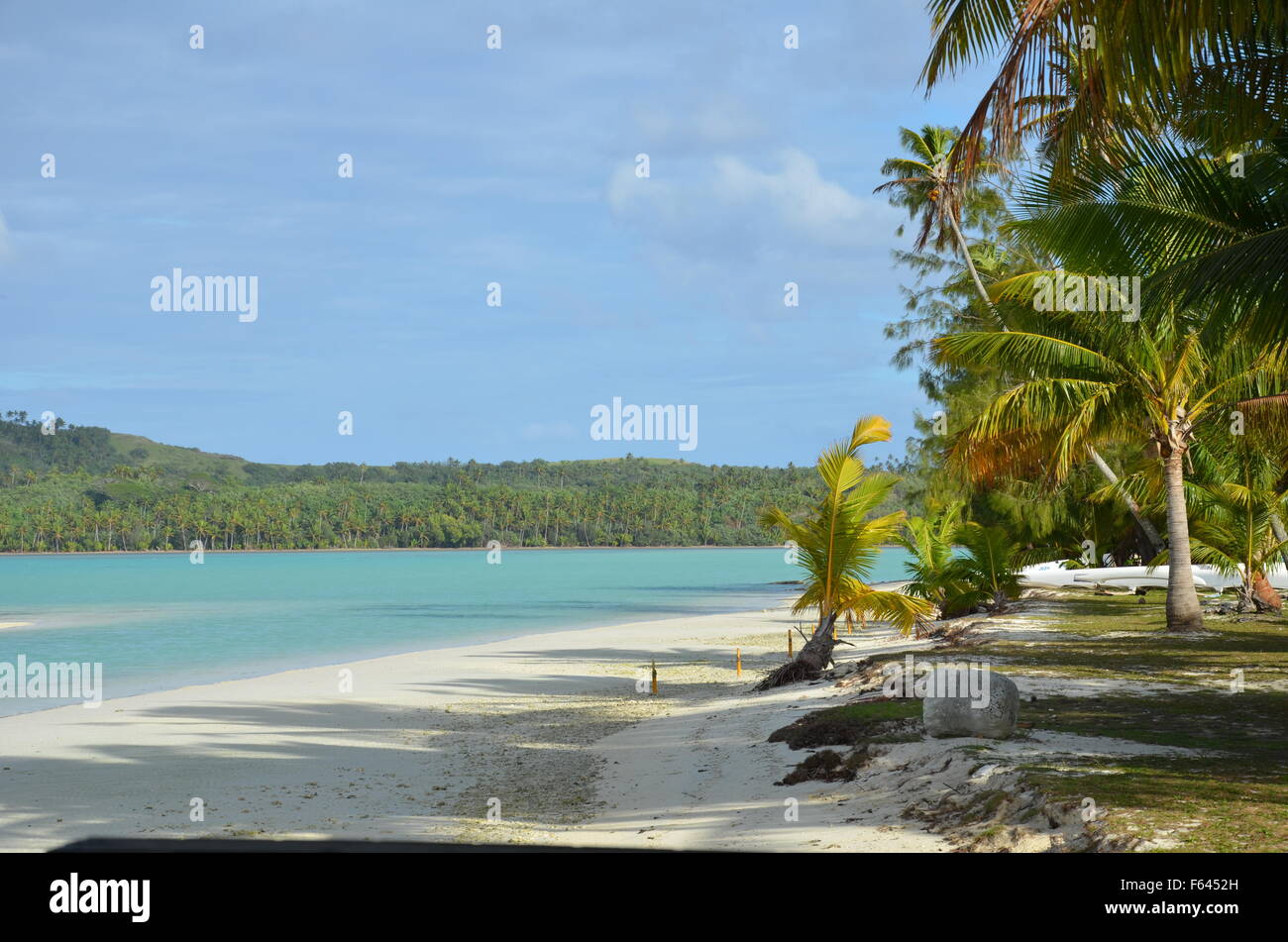 Spiaggia Tropicale scena, Aitutaki, Isole Cook Foto Stock