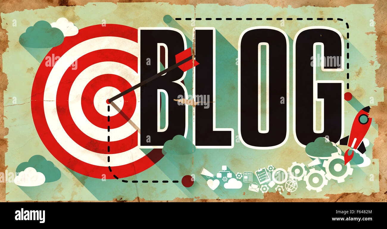 Blog - Grunge Poster in design piatto. Concetto di comunicazione. Foto Stock