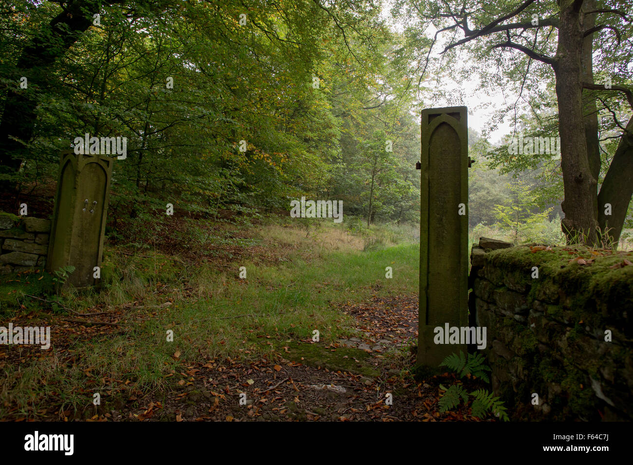 Le rovine e i dintorni di Hollinshead Hall, Tockholes, Lancashire. Foto Stock