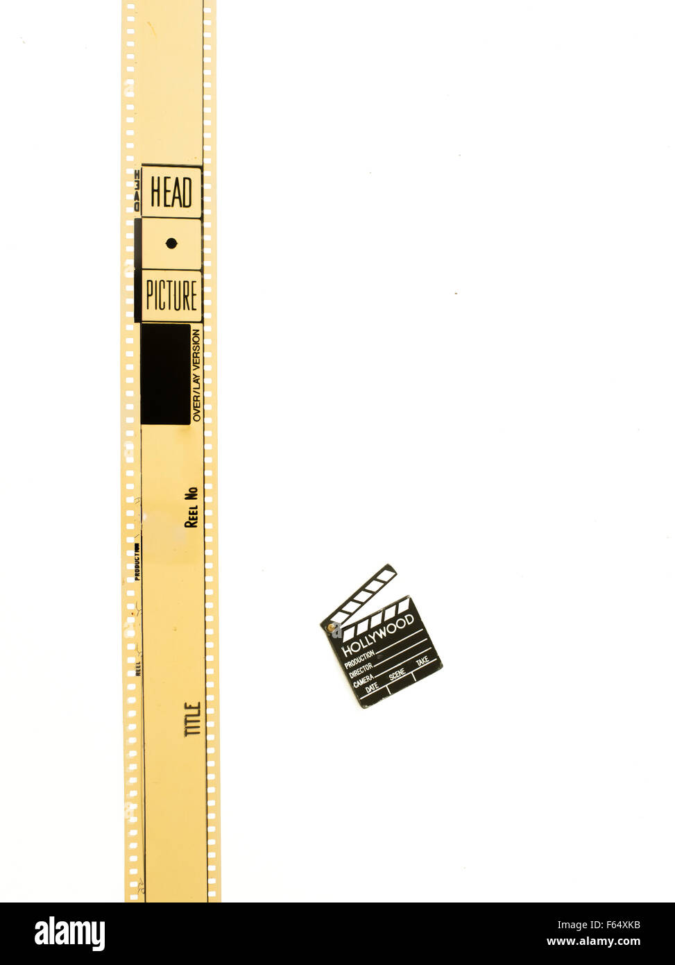 Filmato filmina con cinema battaglio board, verticale e isolato su bianco Foto Stock