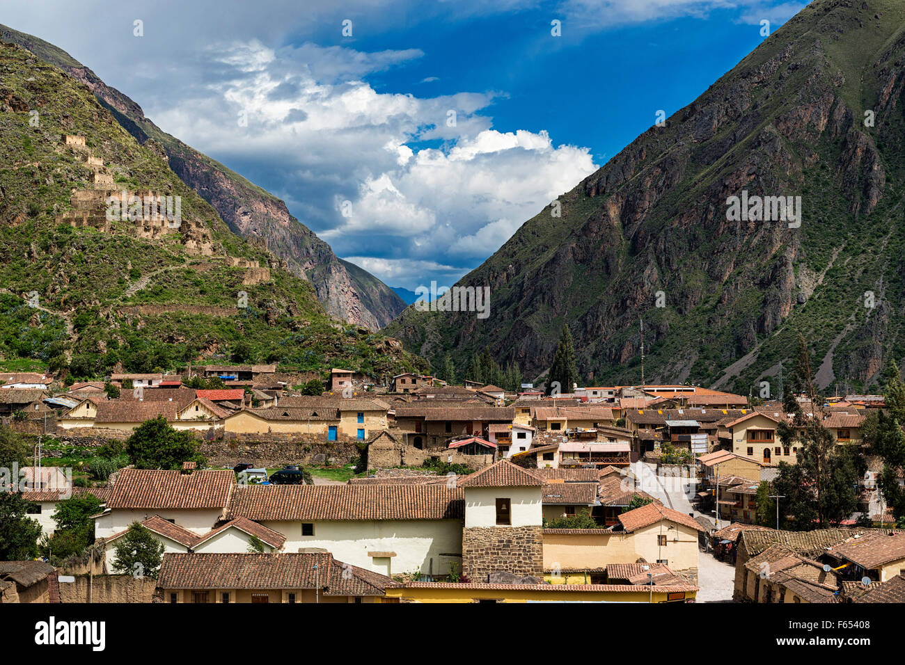 Rovine di Ollantaytambo, nella Valle Sacra, Perù Foto Stock