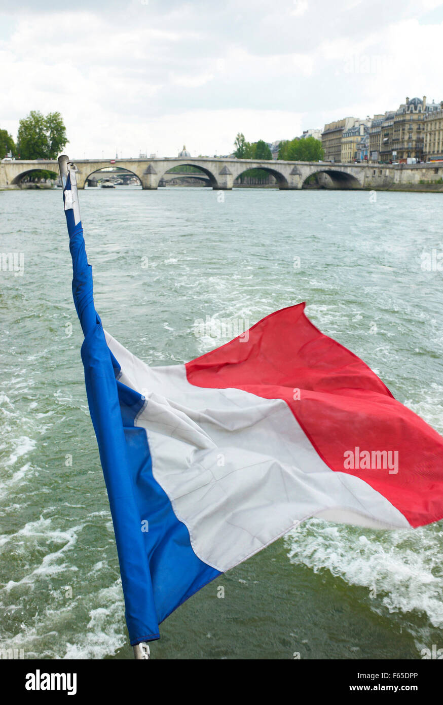 Bandiera francese che fluttua nel vento, Parigi, Francia Foto Stock