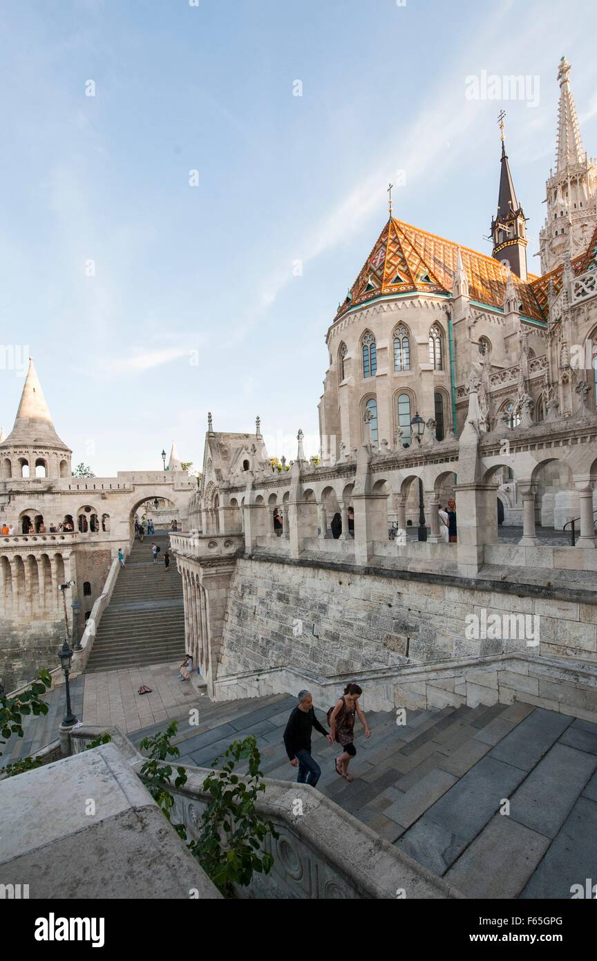 Il bastione dei pescatori, costruito tra il 1895 e il 1902 in stile neo-stile romantico, Budapest, Ungheria Foto Stock