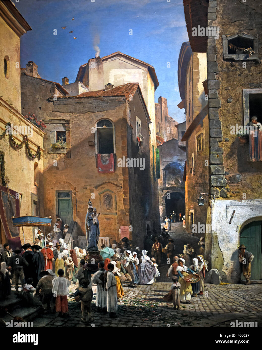 Une fête à Genazzano - un partito a Genazzano di Oswald Achenbach 1827 - 1905 il tedesco in Germania Foto Stock