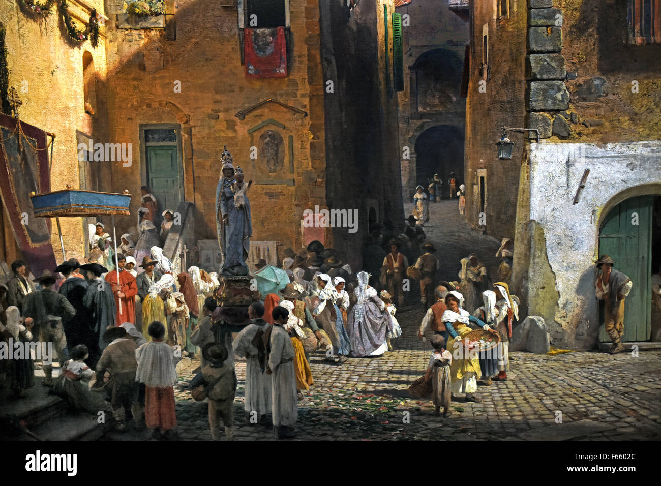 Une fête à Genazzano - un partito a Genazzano di Oswald Achenbach 1827 - 1905 il tedesco in Germania ( dettaglio ) Foto Stock